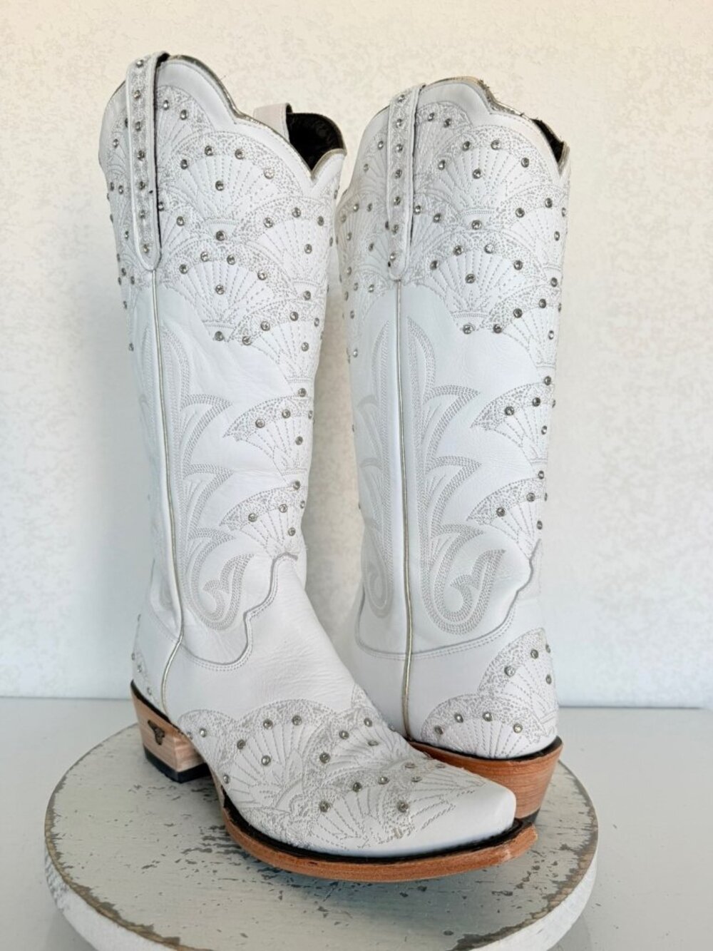 Lane Calypso White Cowboy Boots Womens 8 Western Leather Snip Toe Mid Calf Tall
